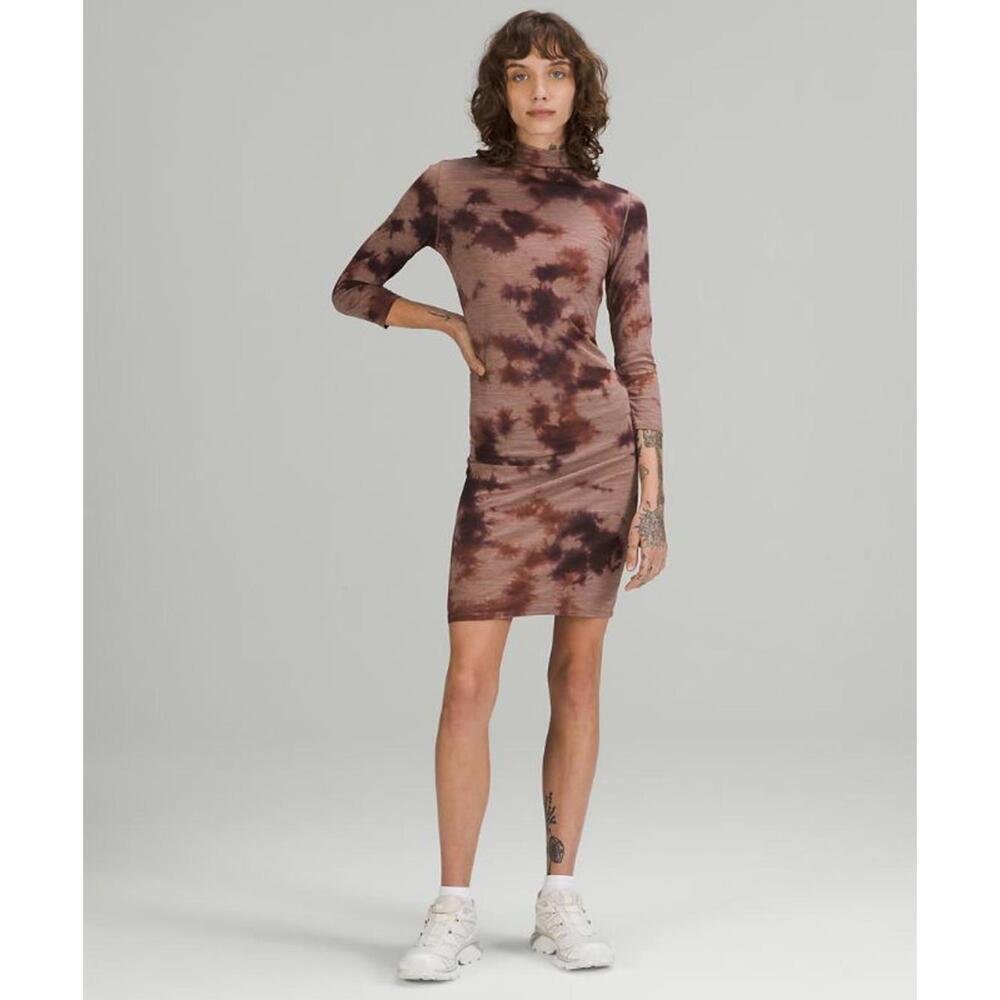 Lululemon Athletica Small Lab Wool Blend Mini Dress 3/4 Sleeve Tie Dye Grunge